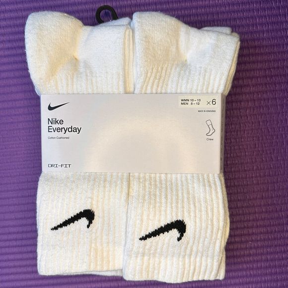 NEW 6 Pairs Nike Everyday Cotton Cushioned Men's 8-12 L Crew Socks White DRI-FIT - Picture 1 of 7